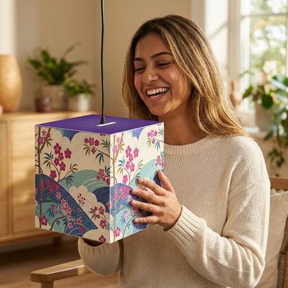 Japanese Floral Wave Light Cube Lamp — Cherry Blossom Ambient Night Light