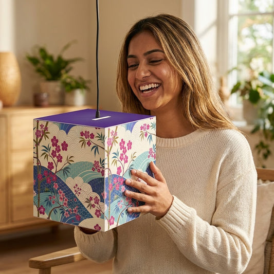 Japanese Floral Wave Light Cube Lamp — Cherry Blossom Ambient Night Light