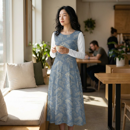 Elegant Women's Long Sleeve Dance Dress, Ballet Dress, Floral Print Dress, Dancewear