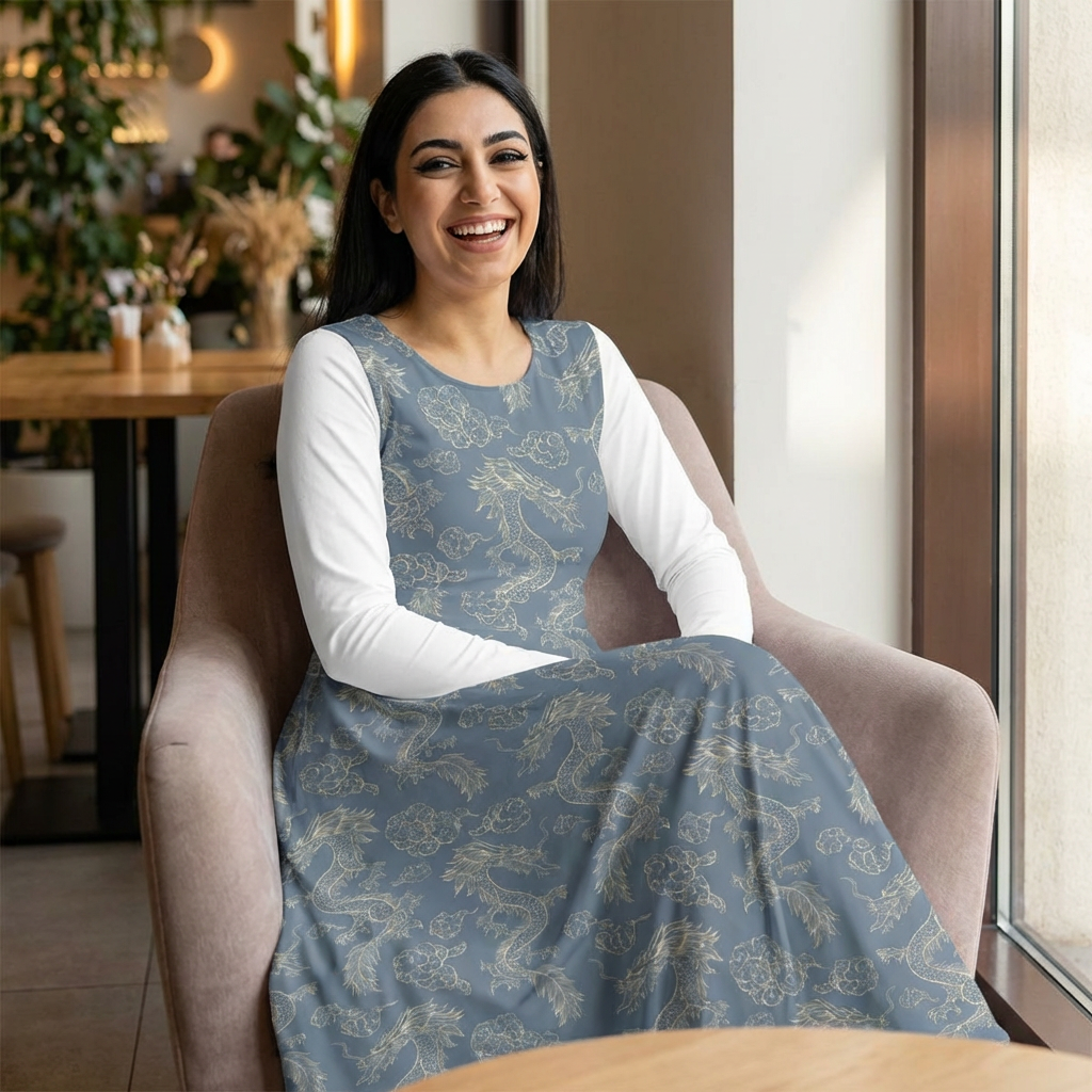 Elegant Women's Long Sleeve Dance Dress, Ballet Dress, Floral Print Dress, Dancewear