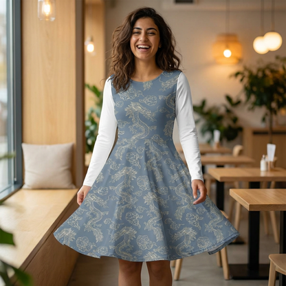 Elegant Women's Long Sleeve Dance Dress, Ballet Dress, Floral Print Dress, Dancewear