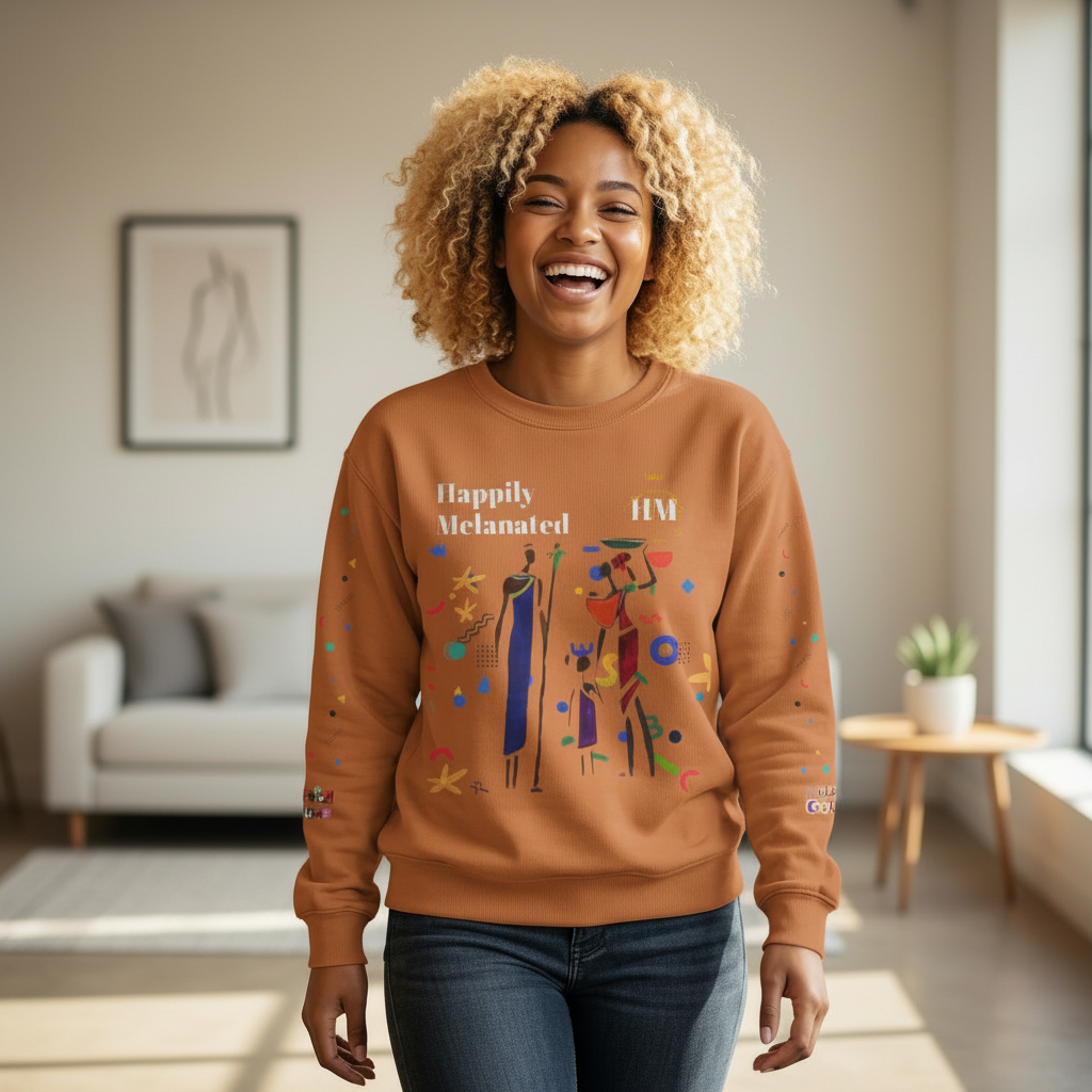 Bold Ethnic Unisex Light Weight Crewneck, Hand-drawn Tribal Family Doodle Design