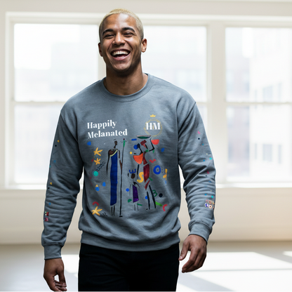Bold Ethnic Unisex Light Weight Crewneck, Hand-drawn Tribal Family Doodle Design