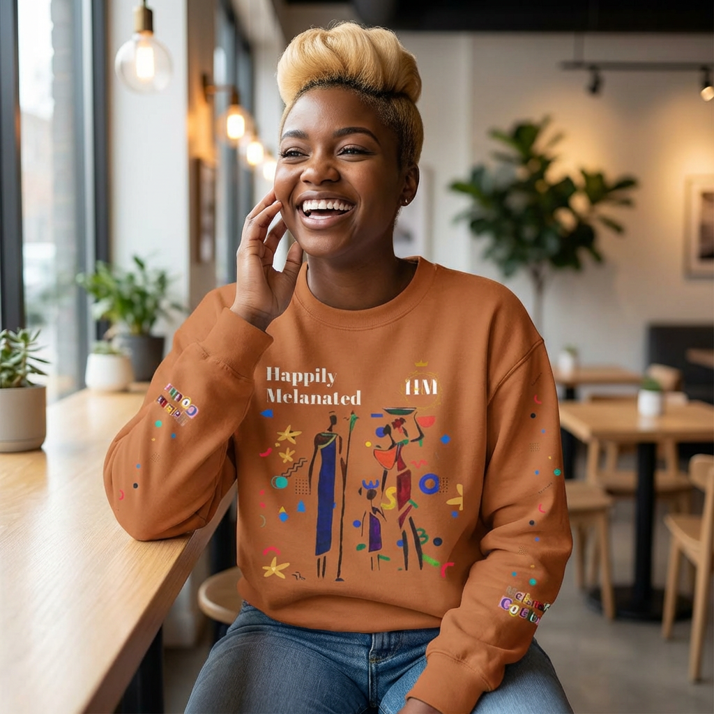 Bold Ethnic Unisex Light Weight Crewneck, Hand-drawn Tribal Family Doodle Design