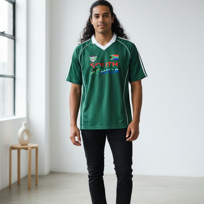 South African Flag Themed Graphic  Stripe Collared Soccer Jersey
