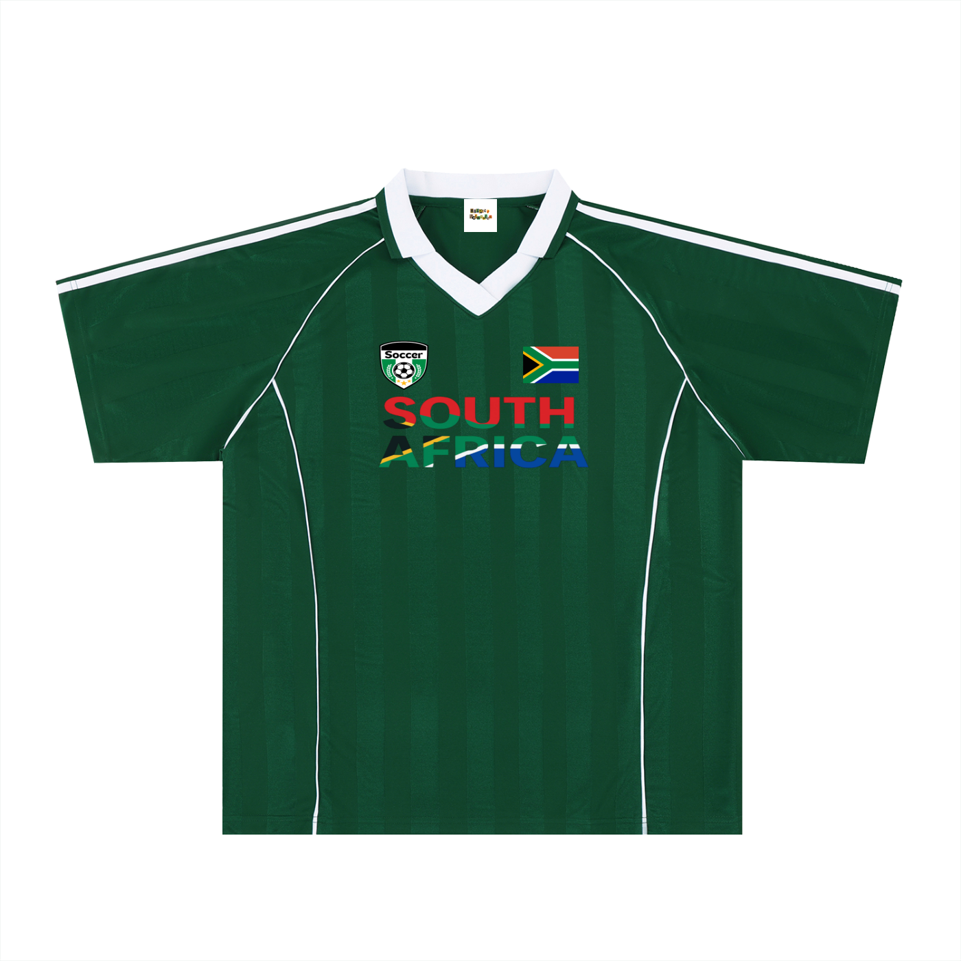 South African Flag Themed Graphic  Stripe Collared Soccer Jersey