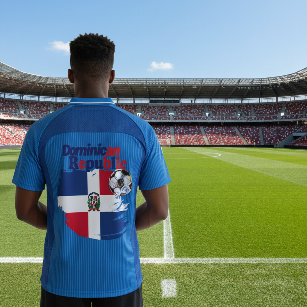 Dominican Republic Flag Themed Graphic Striped V-Neck Soccer Unisex Jersey
