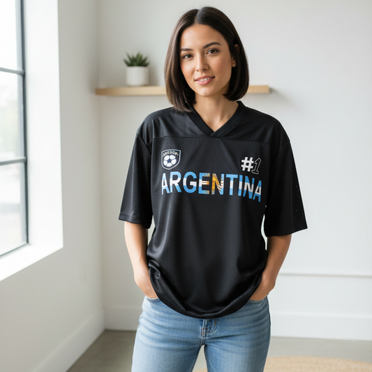Argentina Flag Themed Graphic Mesh V-Neck Soccer Jersey