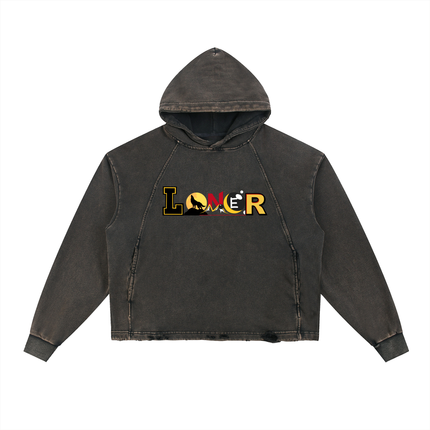 Samurai Menpo Graphic Vintage Washed Frayed-Hem Hoodie