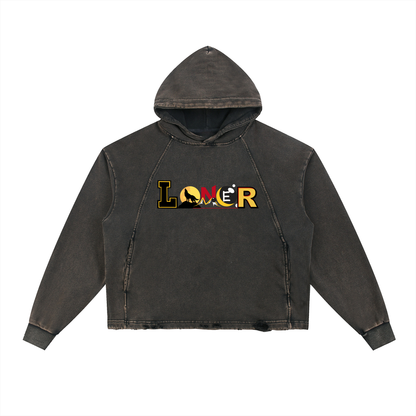 Samurai Menpo Graphic Vintage Washed Frayed-Hem Hoodie