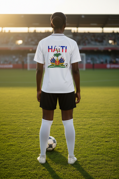 Haiti Flag Themed Striped V-Neck Unisex  Soccer Jersey
