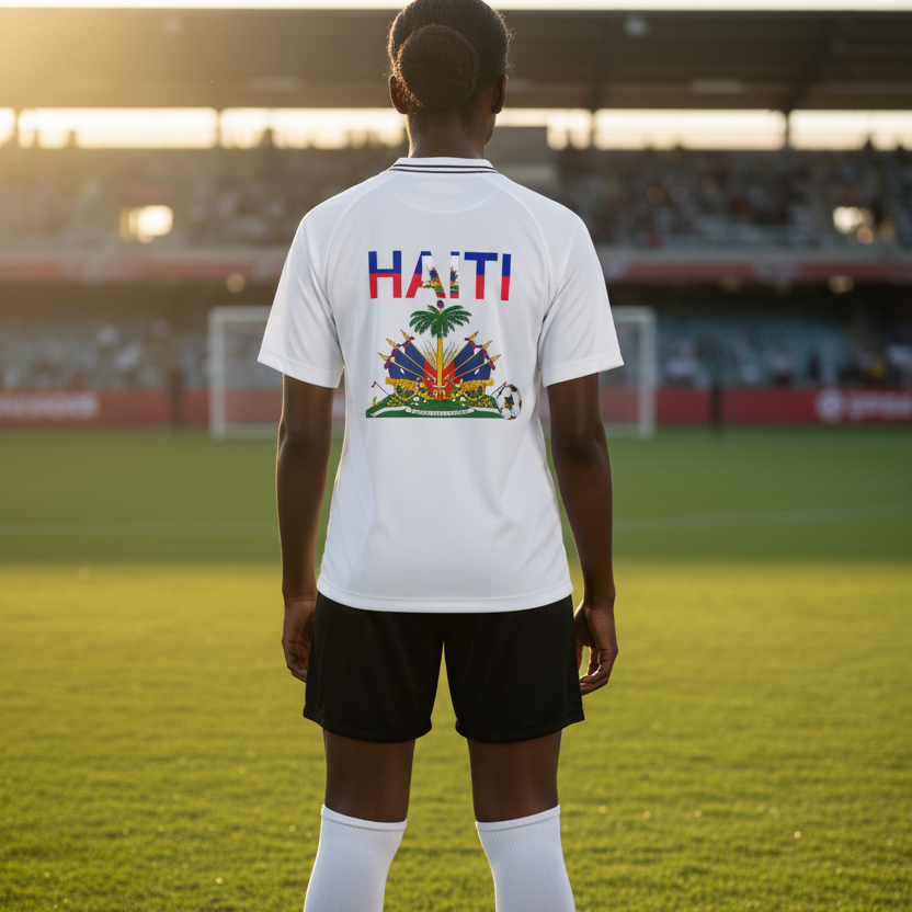 Haiti Flag Themed Striped V-Neck Unisex  Soccer Jersey