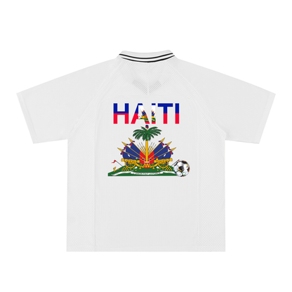 Haiti Flag Themed Striped V-Neck Unisex  Soccer Jersey