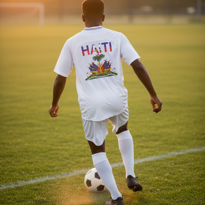Haiti Flag Themed Striped V-Neck Unisex  Soccer Jersey