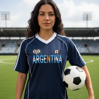 Argentina Flag Themed Graphic Shadow Stripe Collared Unisex Soccer Jersey