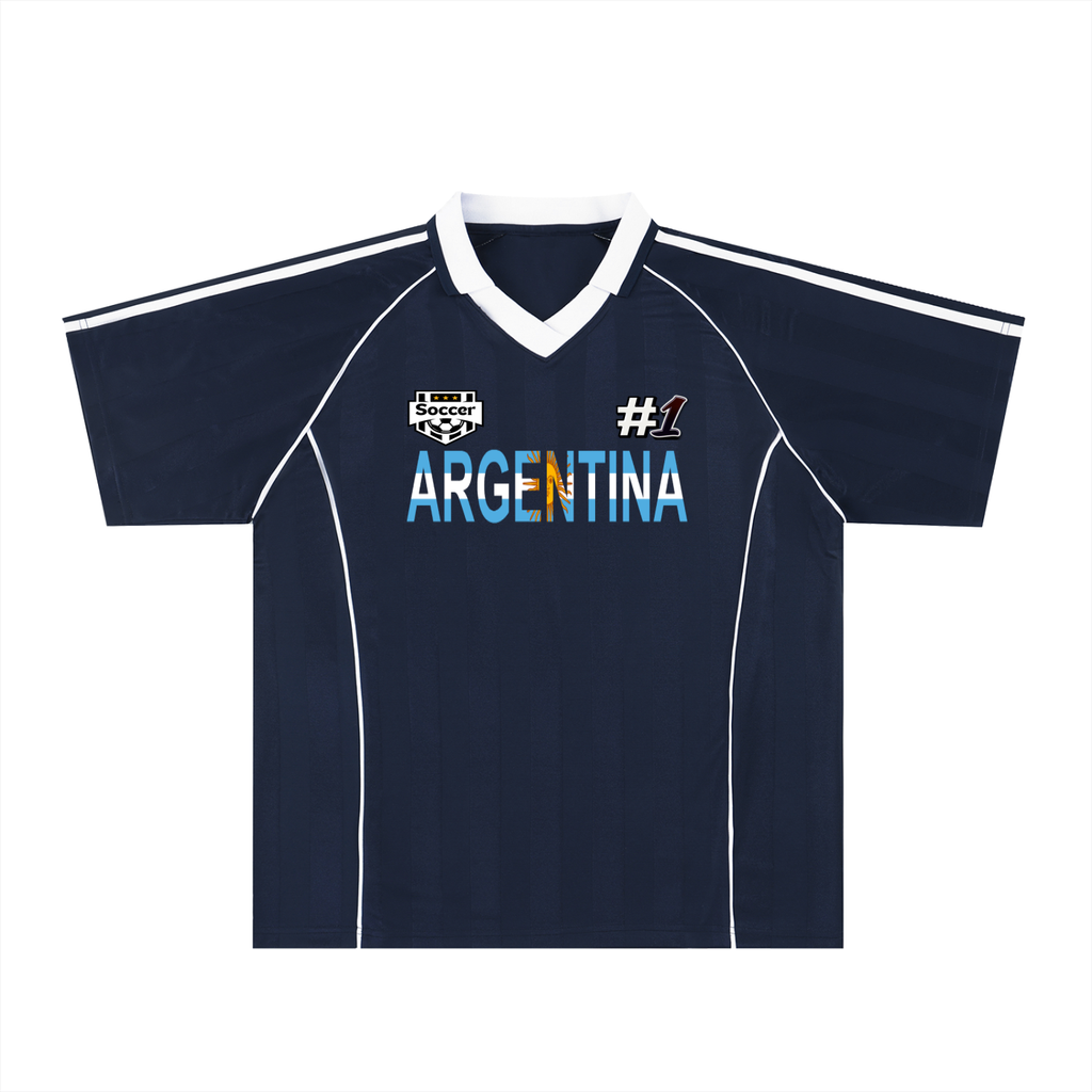 Argentina Flag Themed Graphic Shadow Stripe Collared Unisex Soccer Jersey