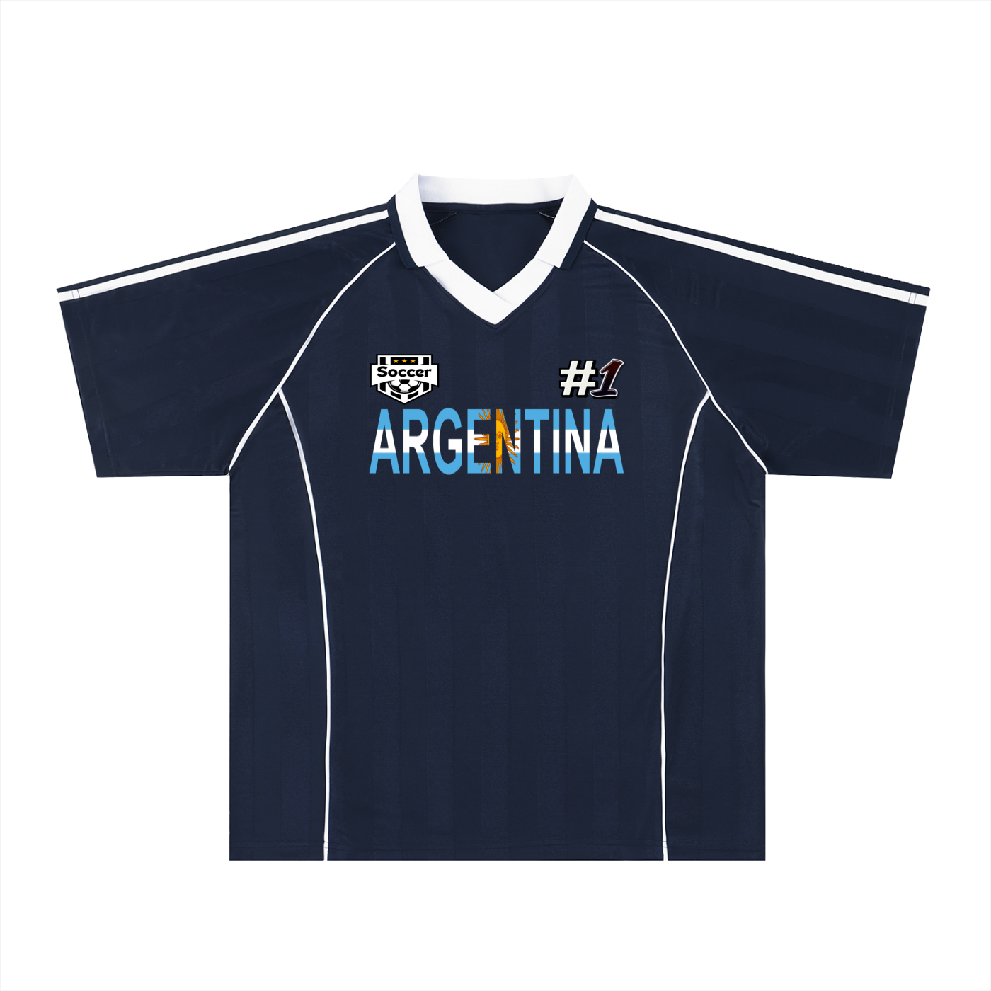 Argentina Flag Themed Graphic Shadow Stripe Collared Unisex Soccer Jersey