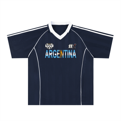 Argentina Flag Themed Graphic Shadow Stripe Collared Unisex Soccer Jersey