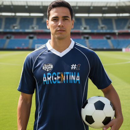 Argentina Flag Themed Graphic Shadow Stripe Collared Unisex Soccer Jersey