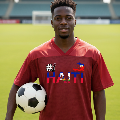 Haiti Flag Themed Oversized Mesh V-Neck Unisex Soccer Jersey