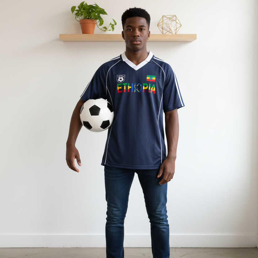 Ethiopia Flag Themed Graphic Stripe Collared Soccer Jersey
