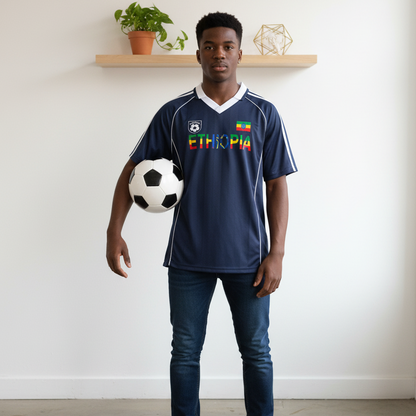Ethiopia Flag Themed Graphic Stripe Collared Soccer Jersey
