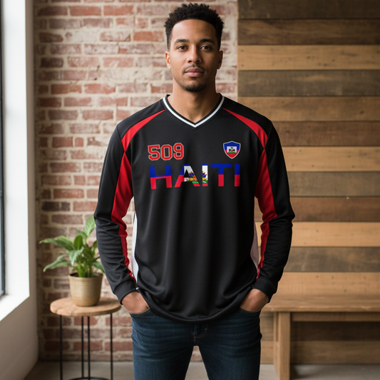 Haiti Flag Themed Graphic Unisex Color Block Long Sleeve Jersey