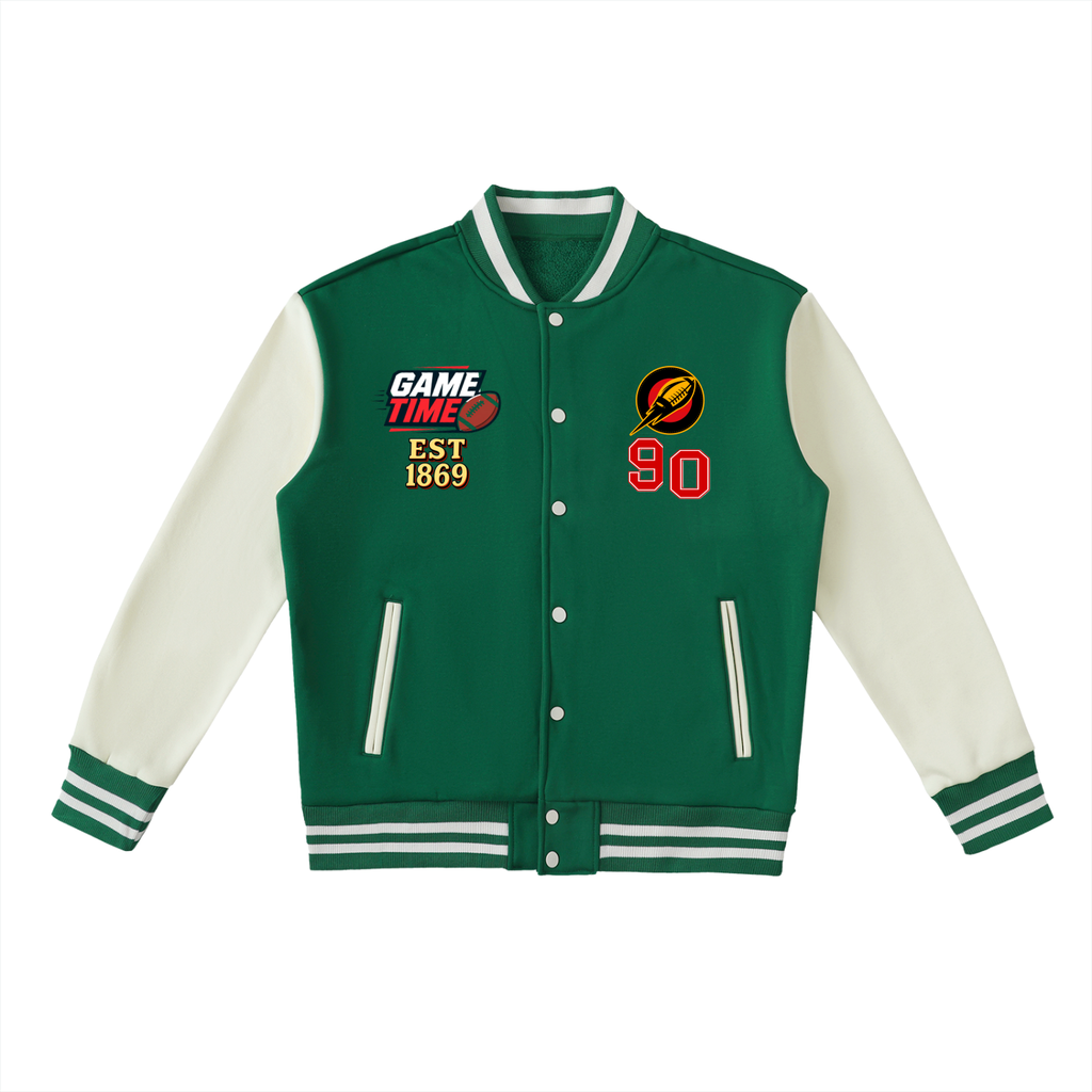 Fall and Football Themed GrahicTwo-Tone Fleeced Varsity Unisex Jacket