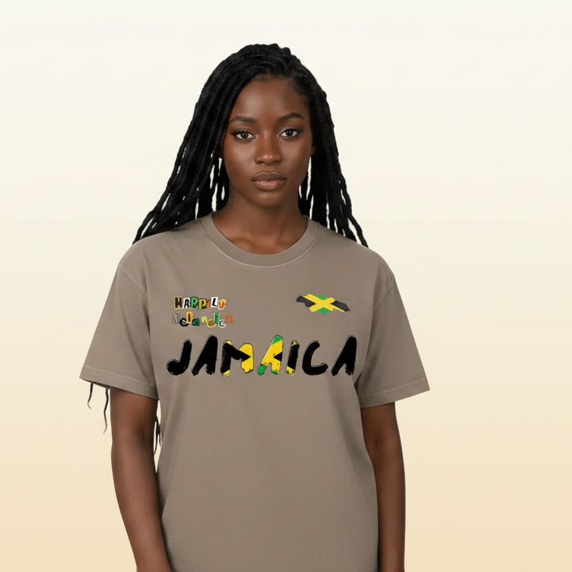 Jamaica Flag Themed Graphic Vintage Wash Cotton Unisex T-Shirt