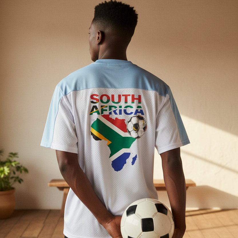 South African Flag-Themed Graphic Mesh V-Neck Unisex Soccer Jersey