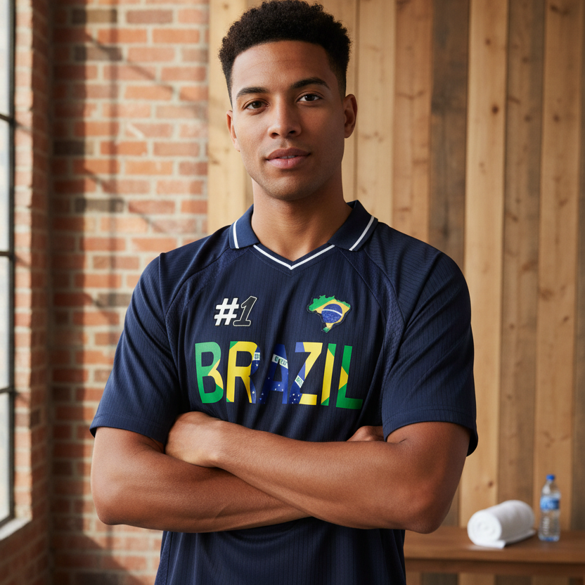 V-Neck Soccer Jersey Featuring a Brazil-Inspired Striped Design