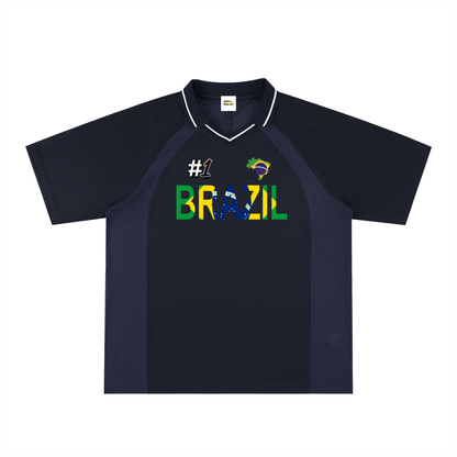 Brazil Flag Themed Striped V-Neck Soccer Jersey