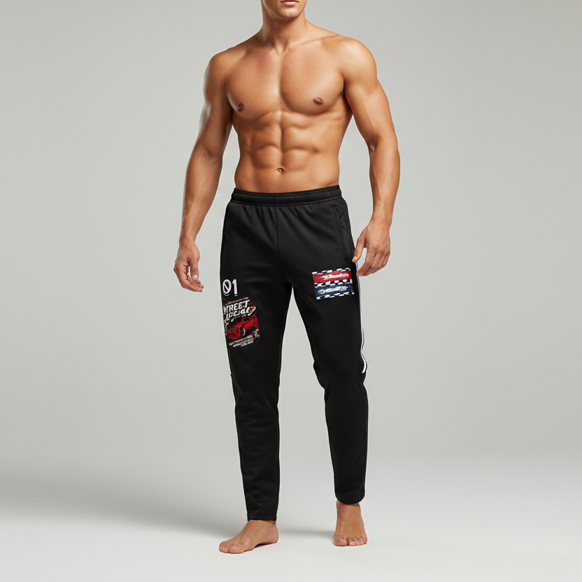 Nascar Race Themed Graphic Side Striped Unisex Running Pants