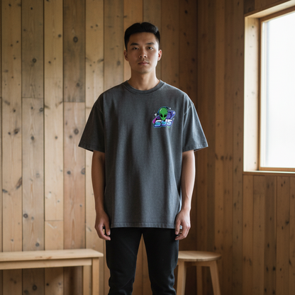 Graphic Alien Art Unisex Snow Washed Oversized Cotton T-Shirt