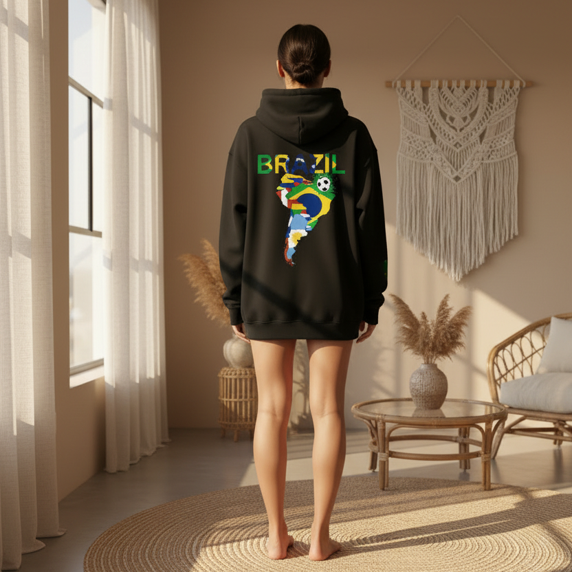 Brazil Flag Themed Graphic Unisex  Oversize Fleeced Hoodie