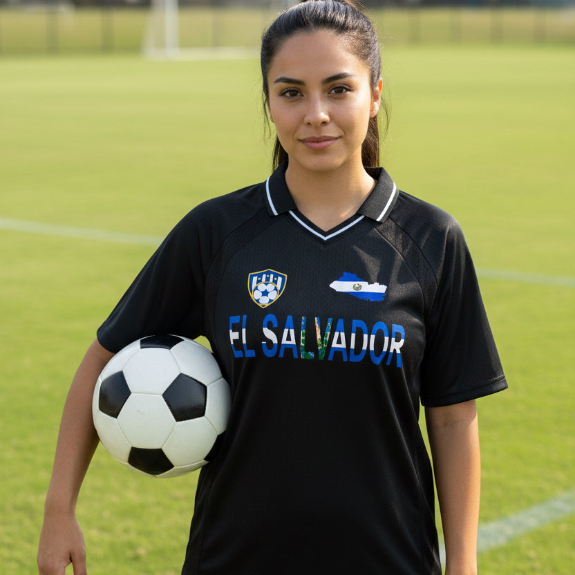 El Salvador Flag Themed Striped V-Neck Soccer Unisex Jersey