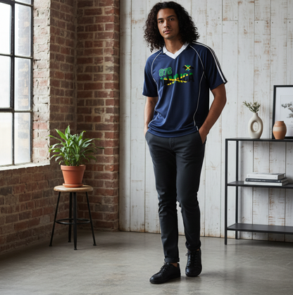 Jamaican Pride &  Flag Themed Shadow Stripe Collared Unisex Soccer Jersey