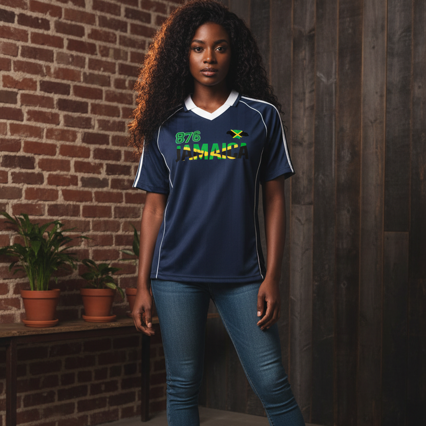 Jamaican Pride &  Flag Themed Shadow Stripe Collared Unisex Soccer Jersey