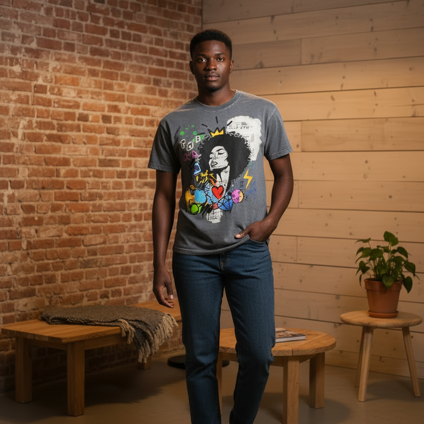 Graffiti Black Musician Art Unisex Snow Washed Oversized Cotton T-Shirt