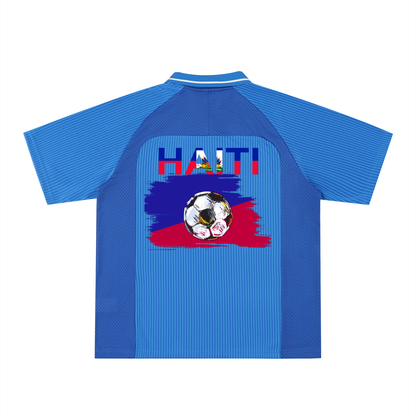 Haitian Pride and Flag Themed Striped V-Neck Unisex  Soccer Jersey