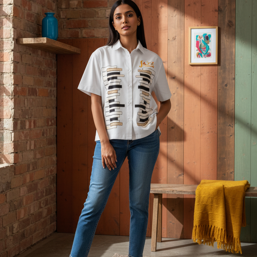 Piano Art Print Unisex Boxy Short Sleeve Shirt