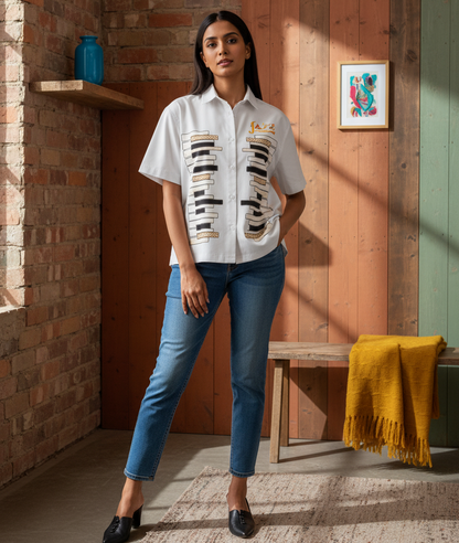 Piano Art Print Unisex Boxy Short Sleeve Shirt