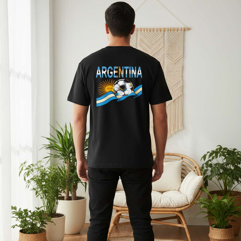 Argentina Flag Art Graphic Unisex Essential Cotton T-Shirt