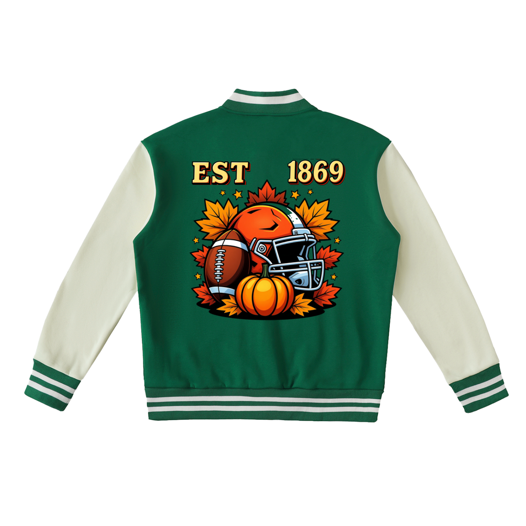 Fall and Football Themed GrahicTwo-Tone Fleeced Varsity Unisex Jacket