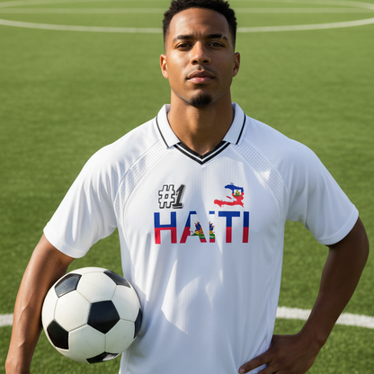 Haiti Flag Themed Striped V-Neck Unisex  Soccer Jersey