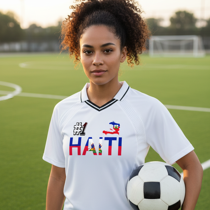 Haiti Flag Themed Striped V-Neck Unisex  Soccer Jersey