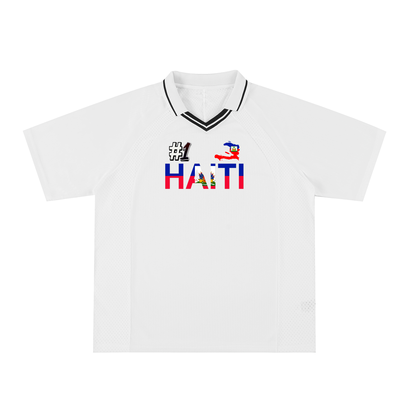 Haiti Flag Themed Striped V-Neck Unisex  Soccer Jersey