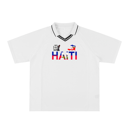 Haiti Flag Themed Striped V-Neck Unisex  Soccer Jersey