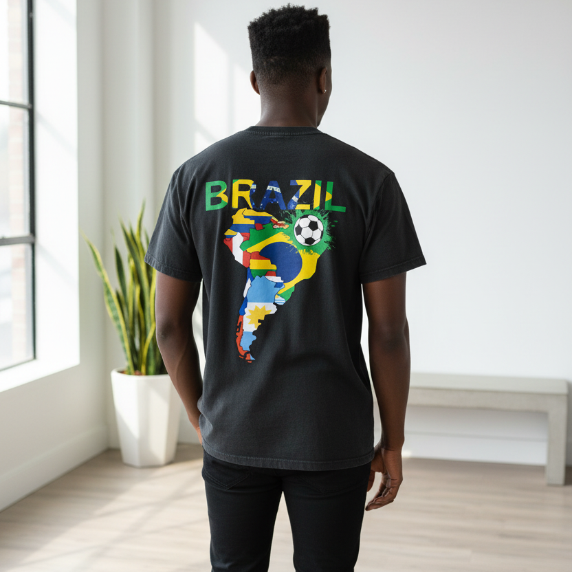 Brazil Flag Themed Graphic Vintage Wash Cotton Unisex T-Shirt