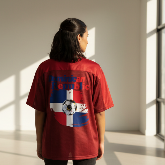 Dominican Republic Oversized Mesh V-Neck Soccer Jersey